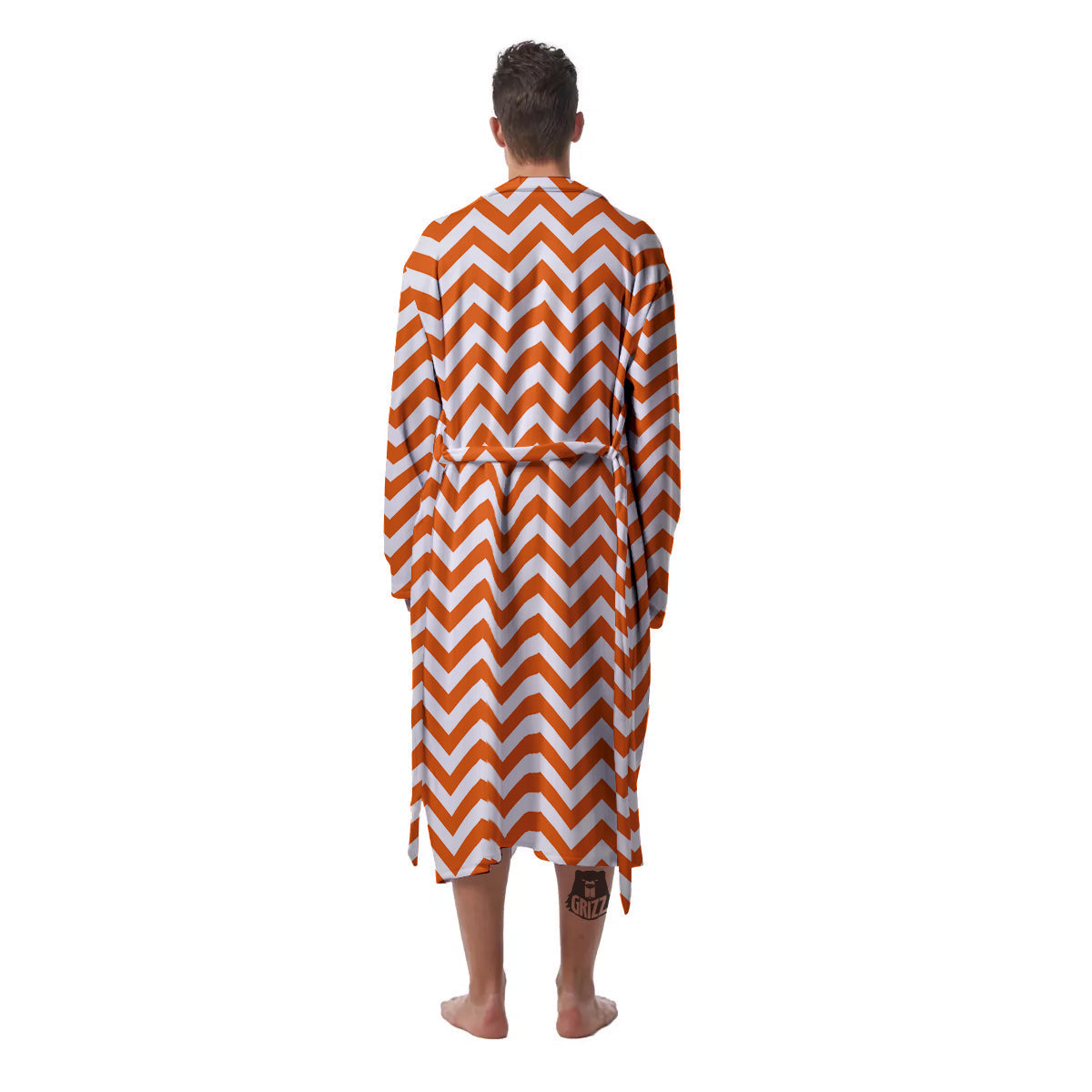 Orange Zigzag Print Pattern Men's Robe-grizzshop
