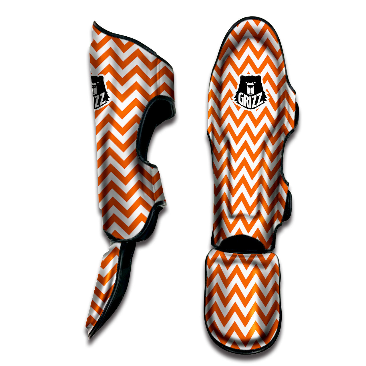 Orange Zigzag Print Pattern Muay Thai Shin Guards-grizzshop