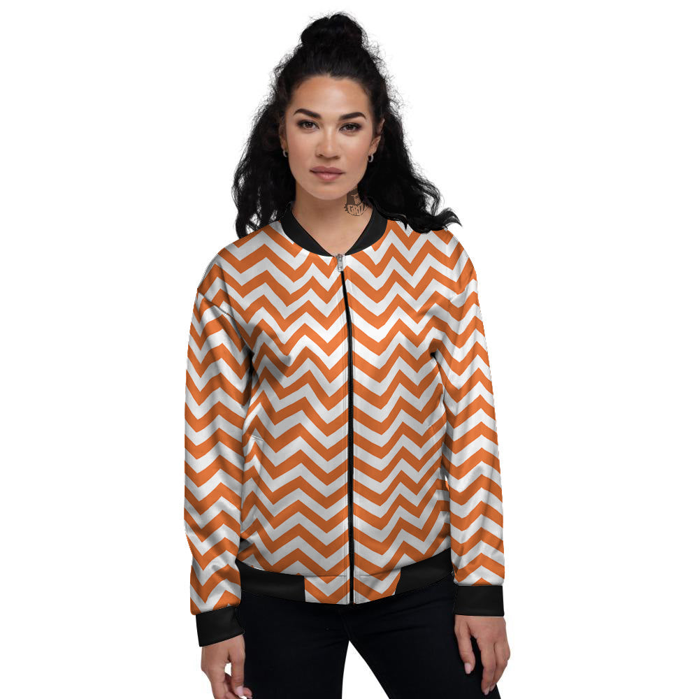 Orange Zigzag Print Pattern Women's Bomber Jacket-grizzshop