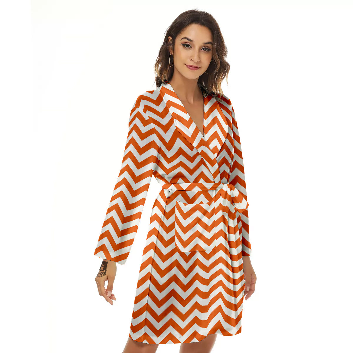 Orange Zigzag Print Pattern Women's Robe-grizzshop