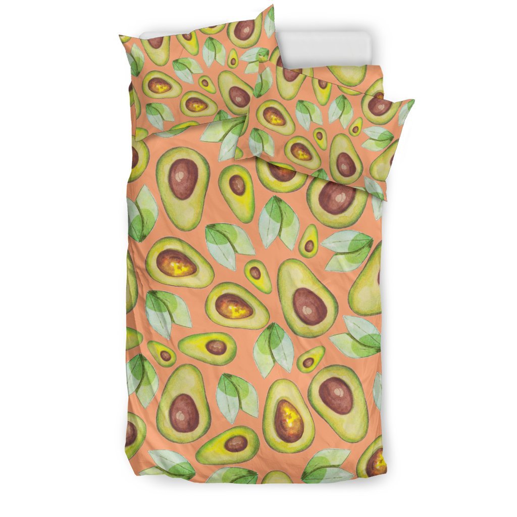 Orange Avocado Pattern Print Duvet Cover Bedding Set-grizzshop
