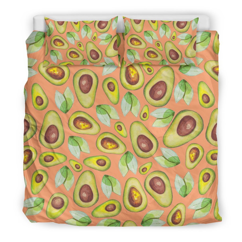 Orange Avocado Pattern Print Duvet Cover Bedding Set-grizzshop
