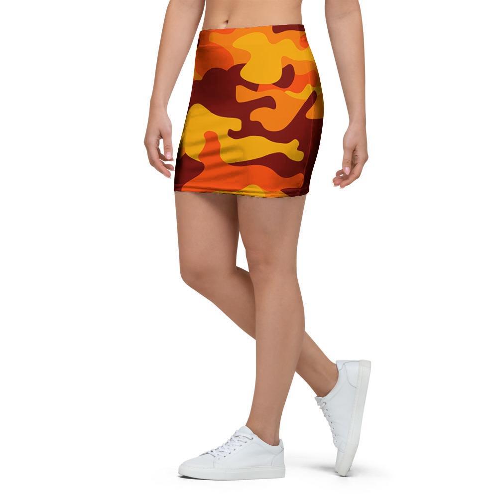Orange Camo Print Mini Skirt-grizzshop