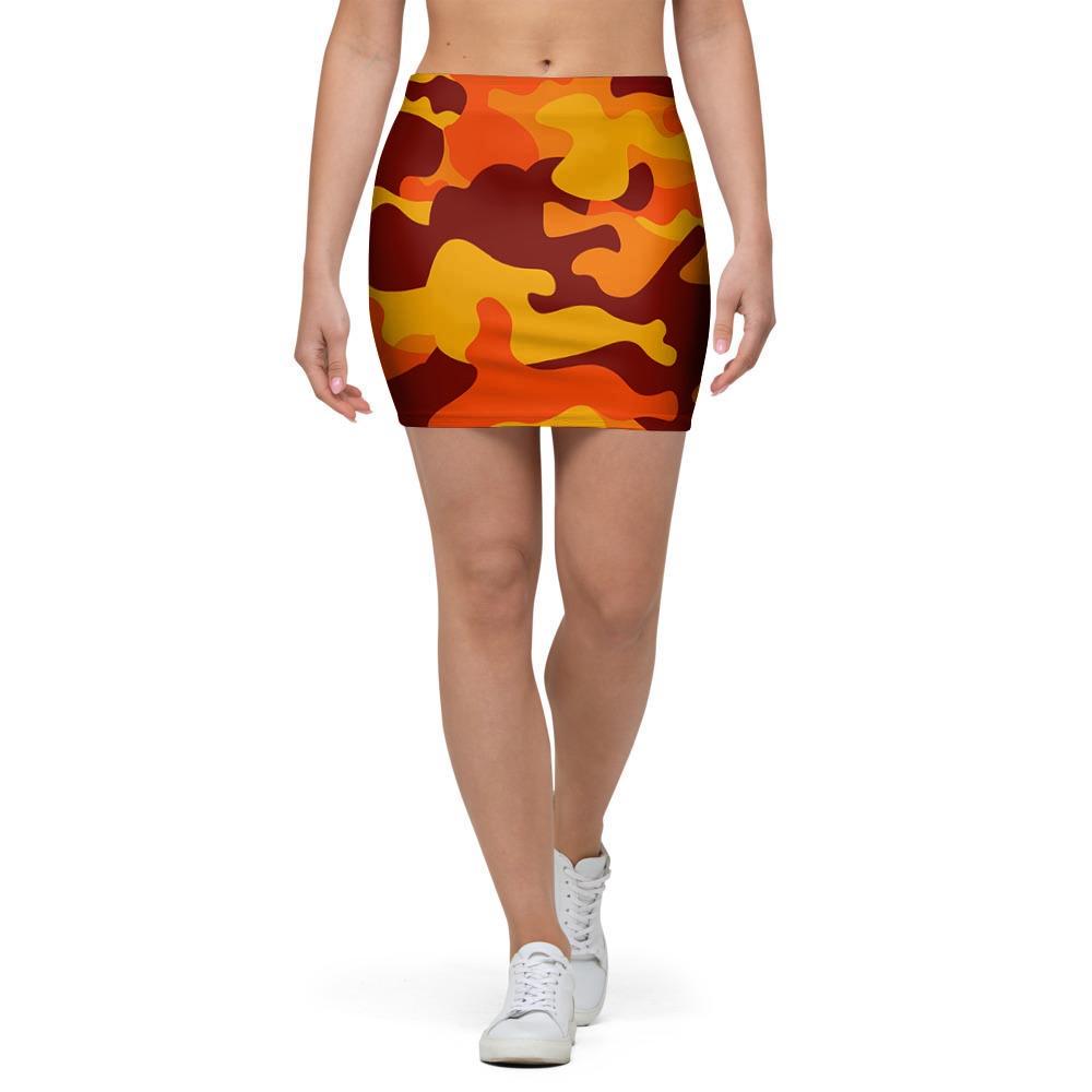 Orange Camo Print Mini Skirt-grizzshop