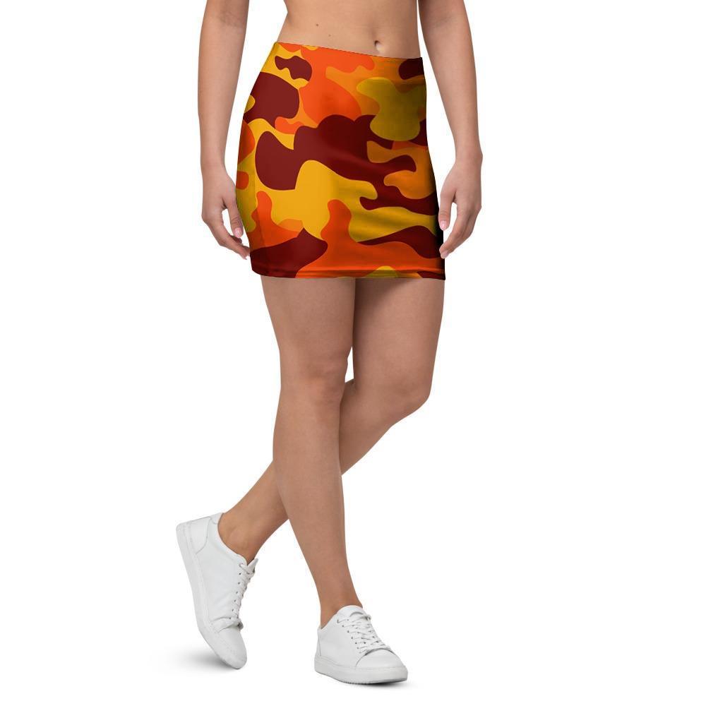 Orange Camo Print Mini Skirt-grizzshop