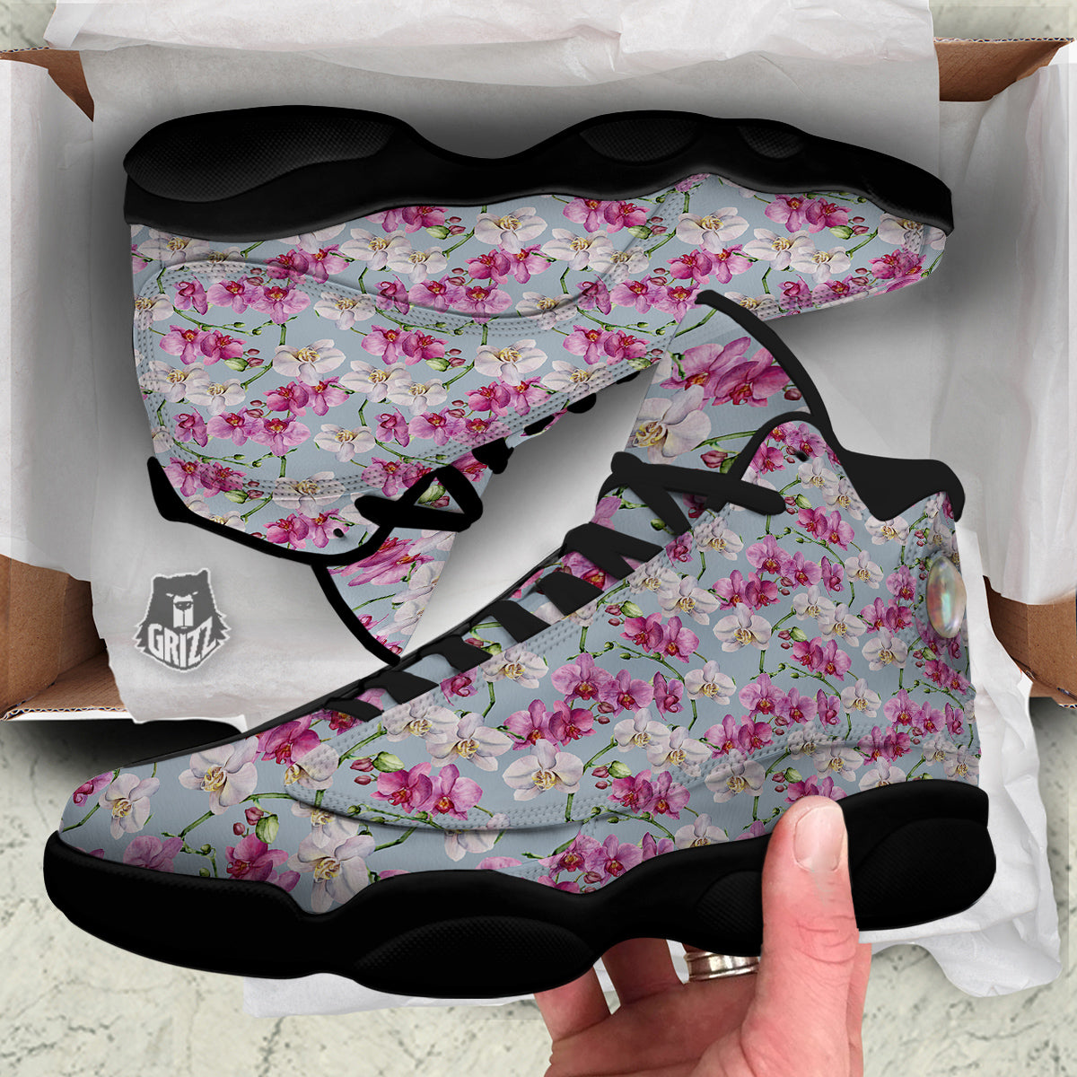 Orchid Cute Print Black Basketball Shoes-grizzshop