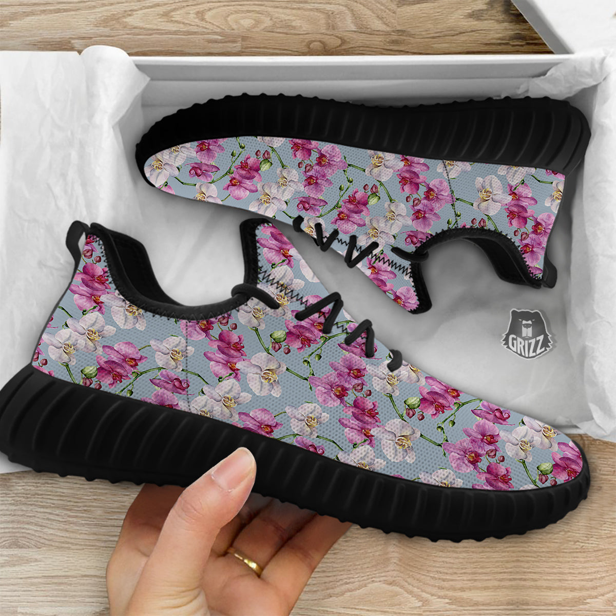 Orchid Cute Print Black Walking Shoes-grizzshop
