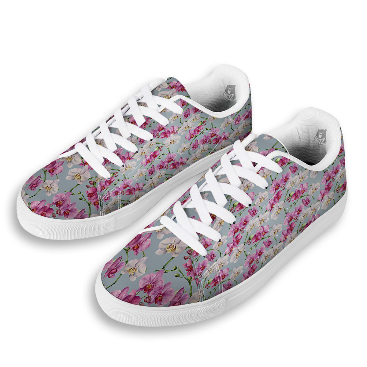 Orchid Cute Print White Low Top Sneakers-grizzshop