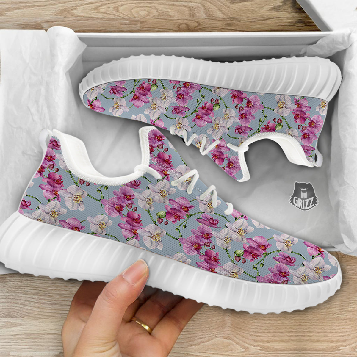 Orchid Cute Print White Walking Shoes-grizzshop