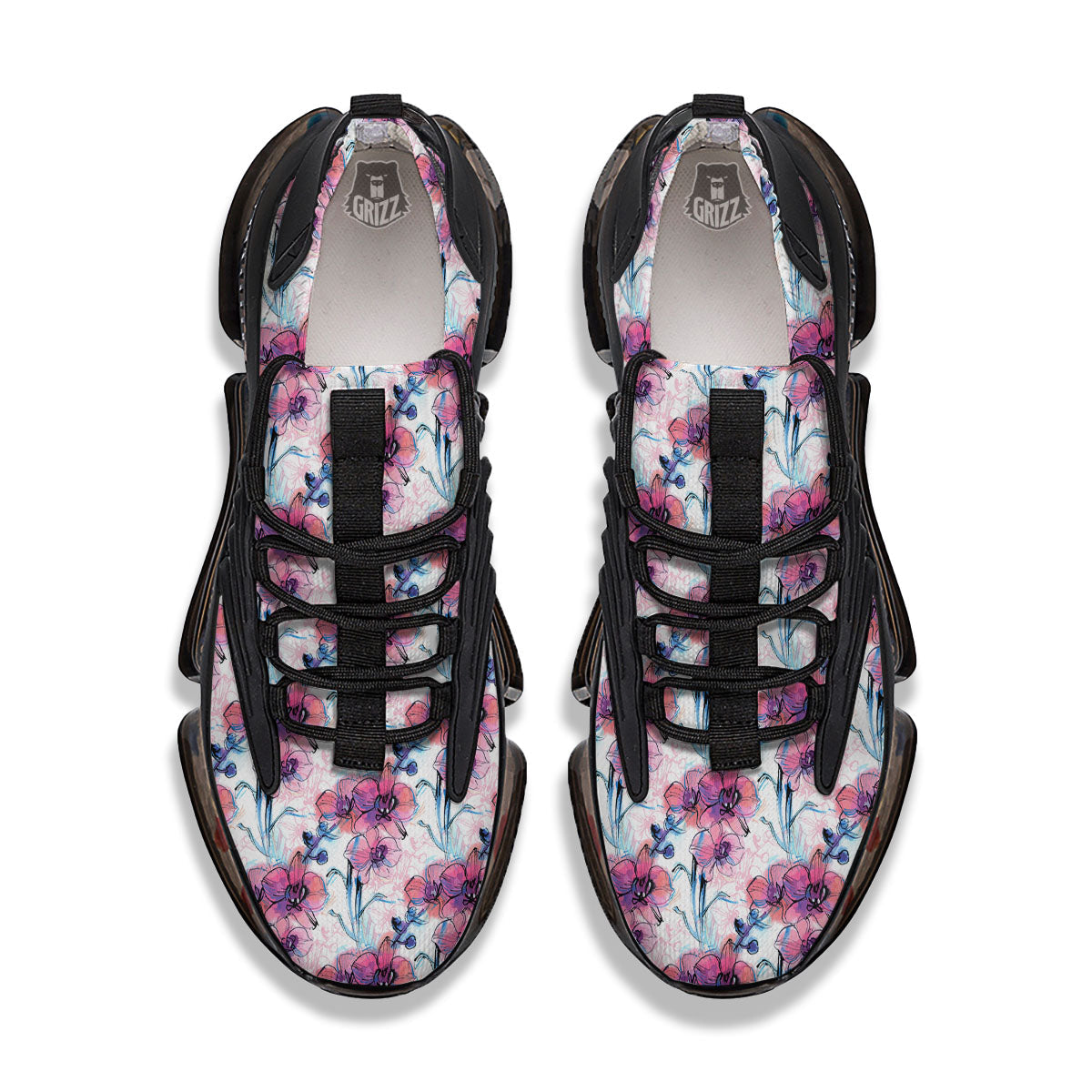 Orchid Drawing Print Pattern Black Gym Shoes-grizzshop