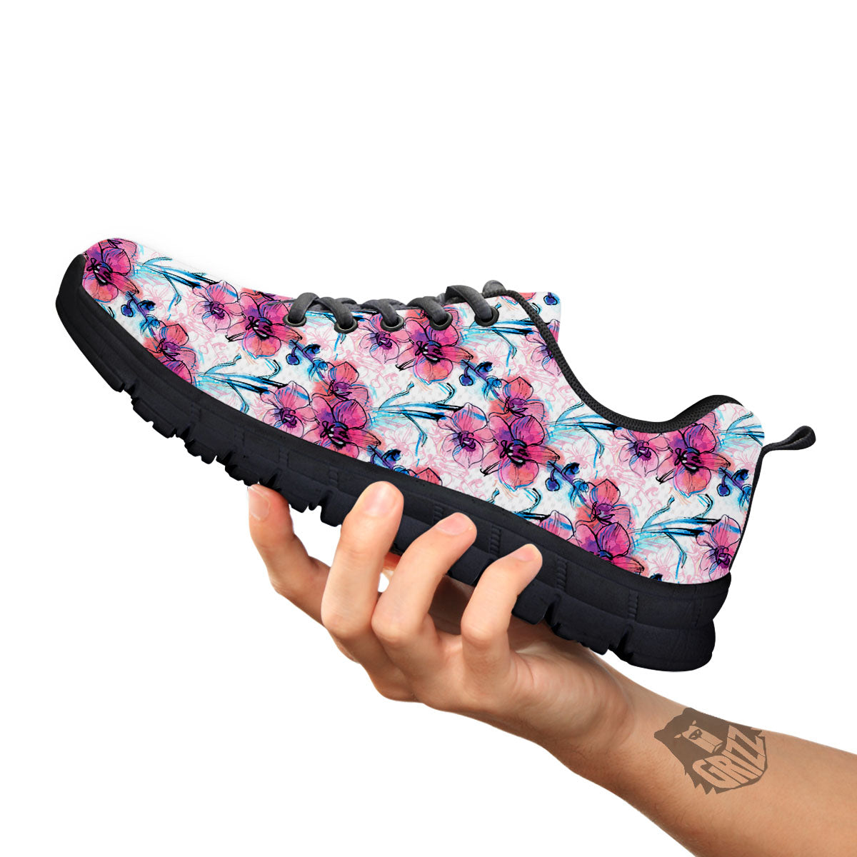 Orchid Drawing Print Pattern Black Sneaker-grizzshop