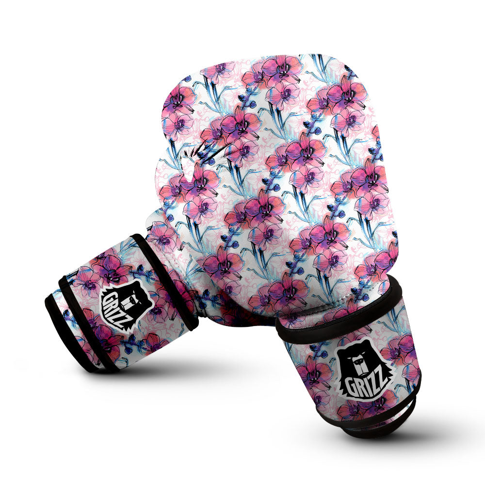 Orchid Drawing Print Pattern Boxing Gloves-grizzshop