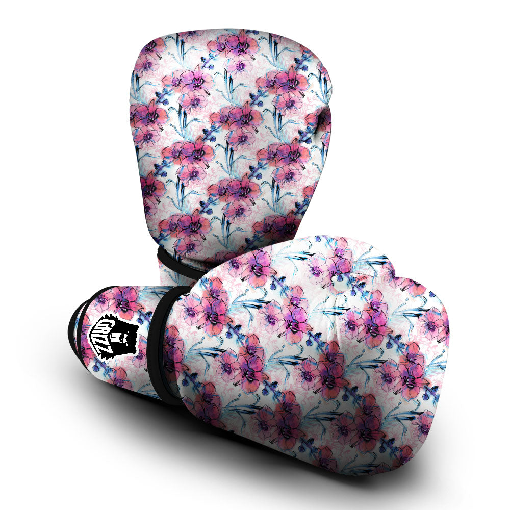 Orchid Drawing Print Pattern Boxing Gloves-grizzshop