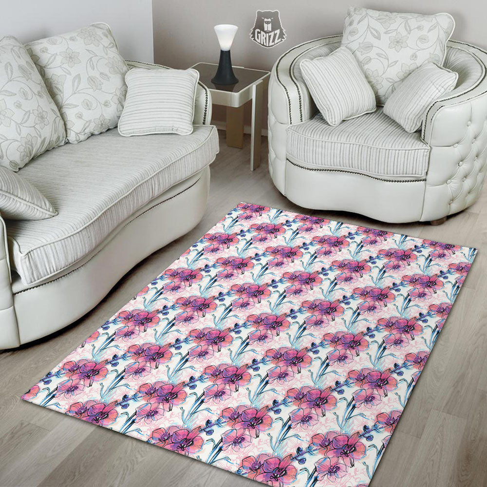Orchid Drawing Print Pattern Floor Mat-grizzshop