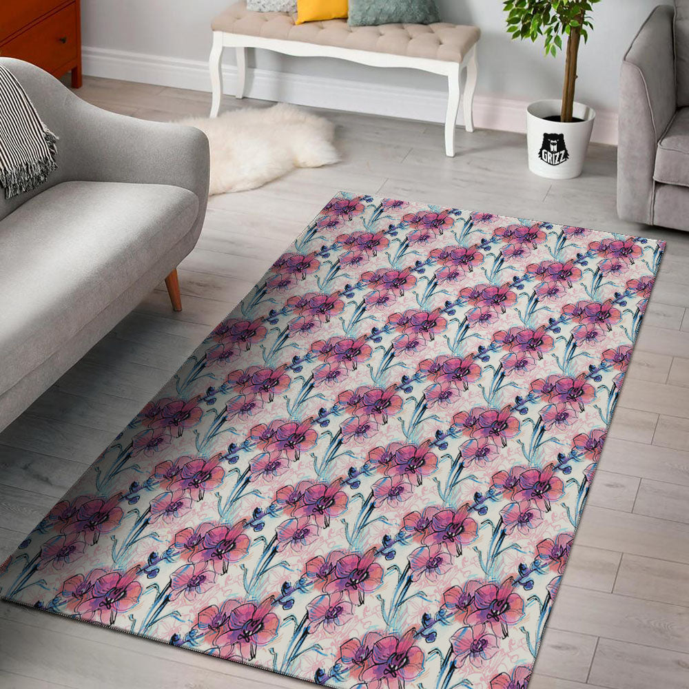 Orchid Drawing Print Pattern Floor Mat-grizzshop