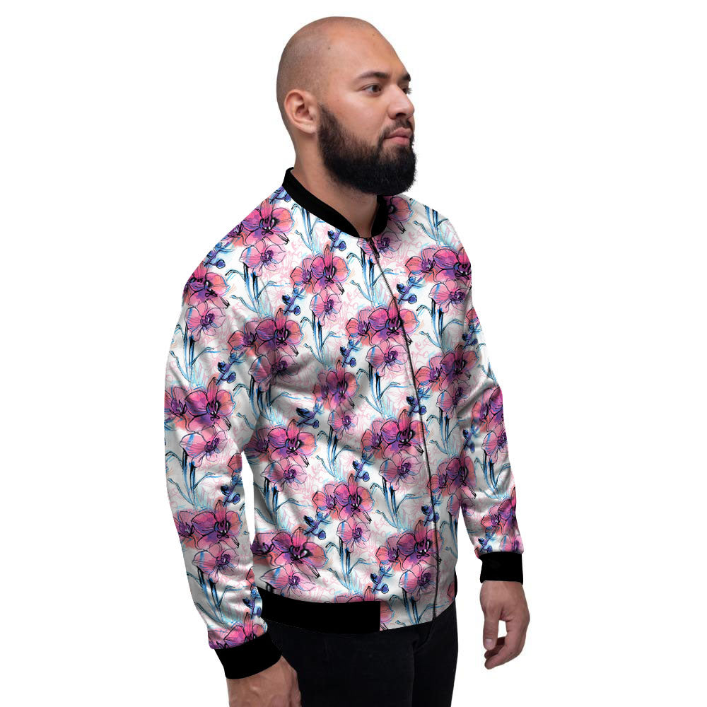 Orchid Drawing Print Pattern Men's Bomber Jacket-grizzshop