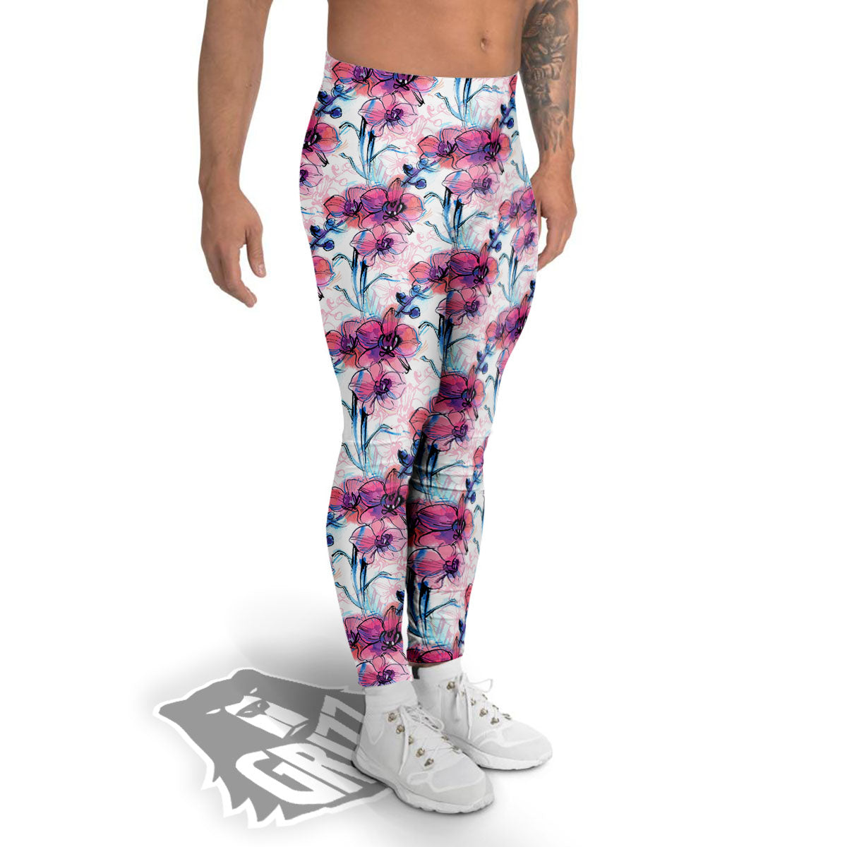 Orchid Drawing Print Pattern Men's Leggings-grizzshop