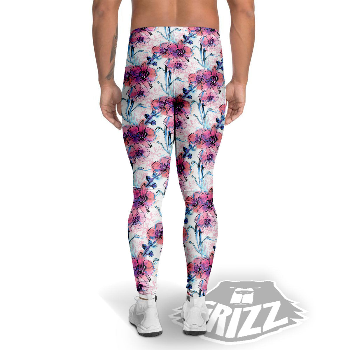 Orchid Drawing Print Pattern Men's Leggings-grizzshop
