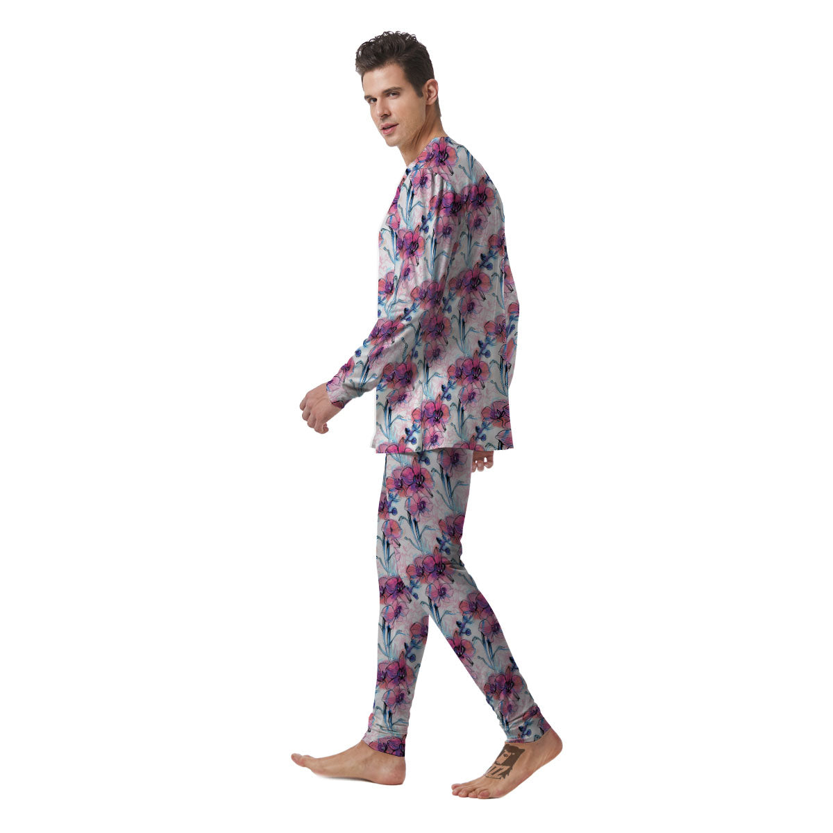 Orchid Drawing Print Pattern Men's Pajamas-grizzshop
