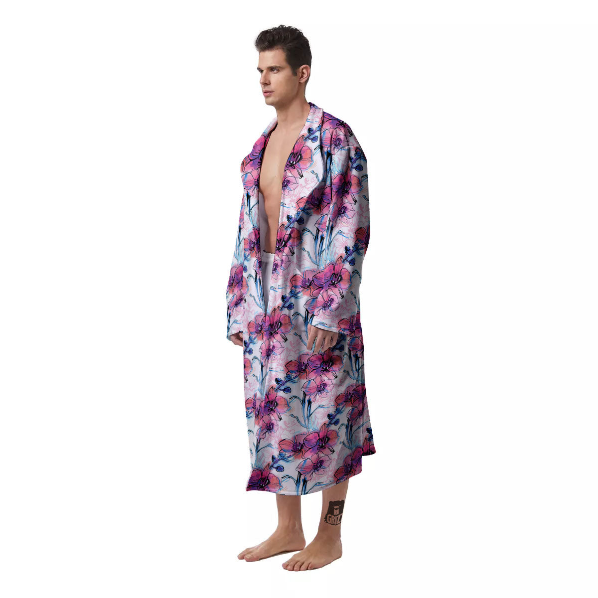 Orchid Drawing Print Pattern Men's Robe-grizzshop