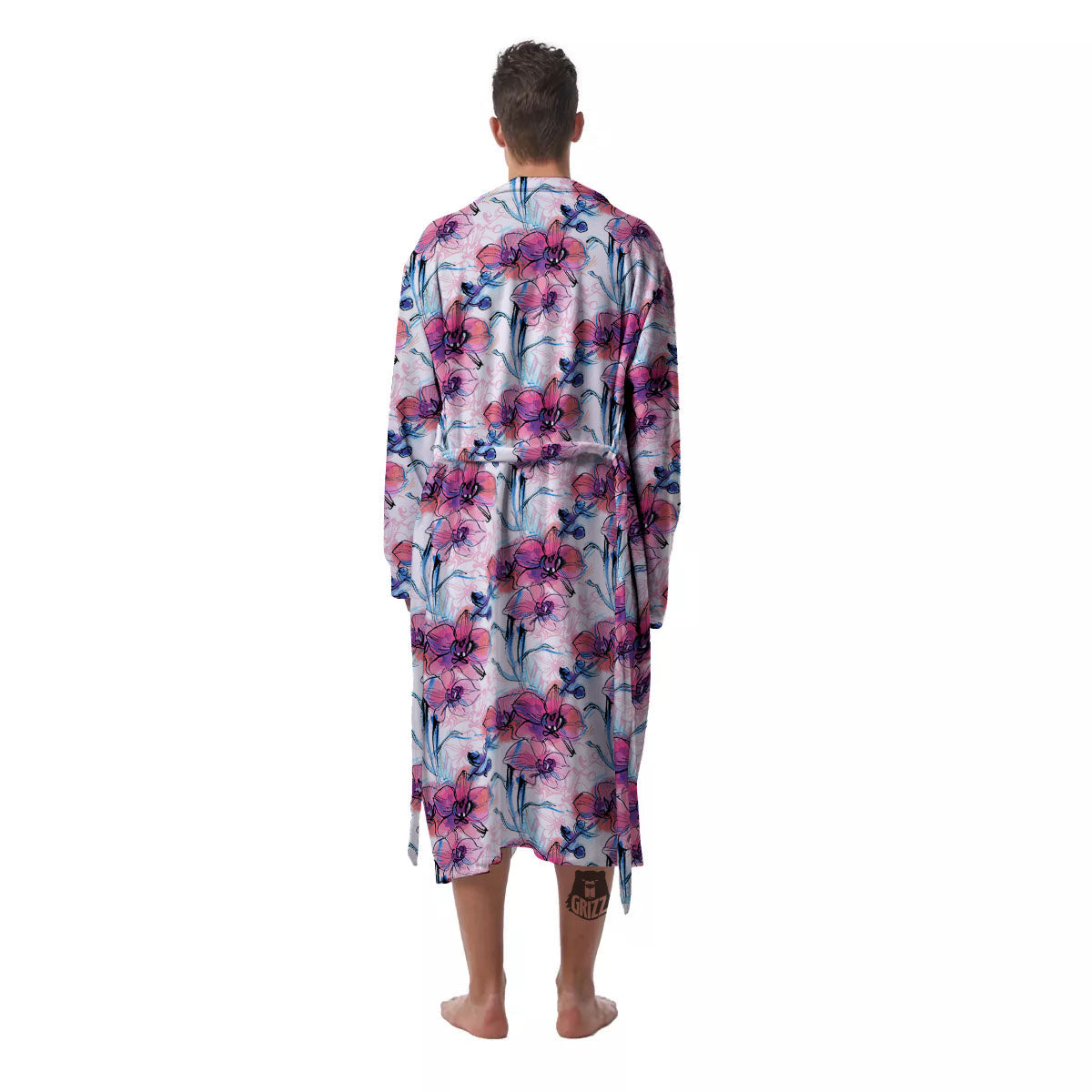 Orchid Drawing Print Pattern Men's Robe-grizzshop