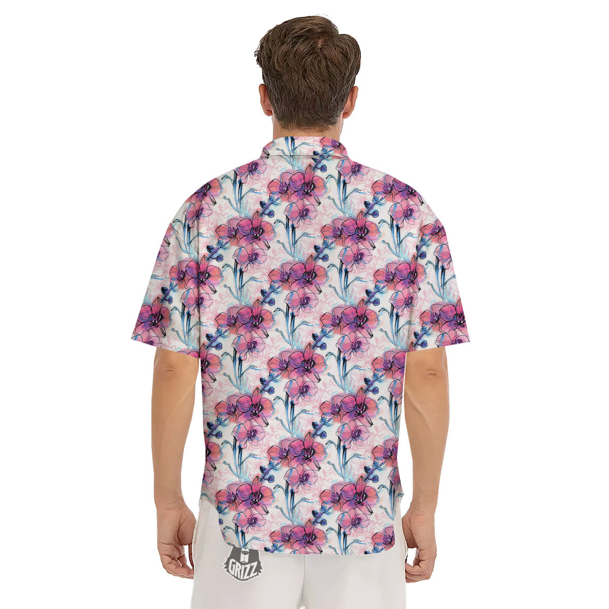 Orchid Drawing Print Pattern Men's Short Sleeve Shirts-grizzshop