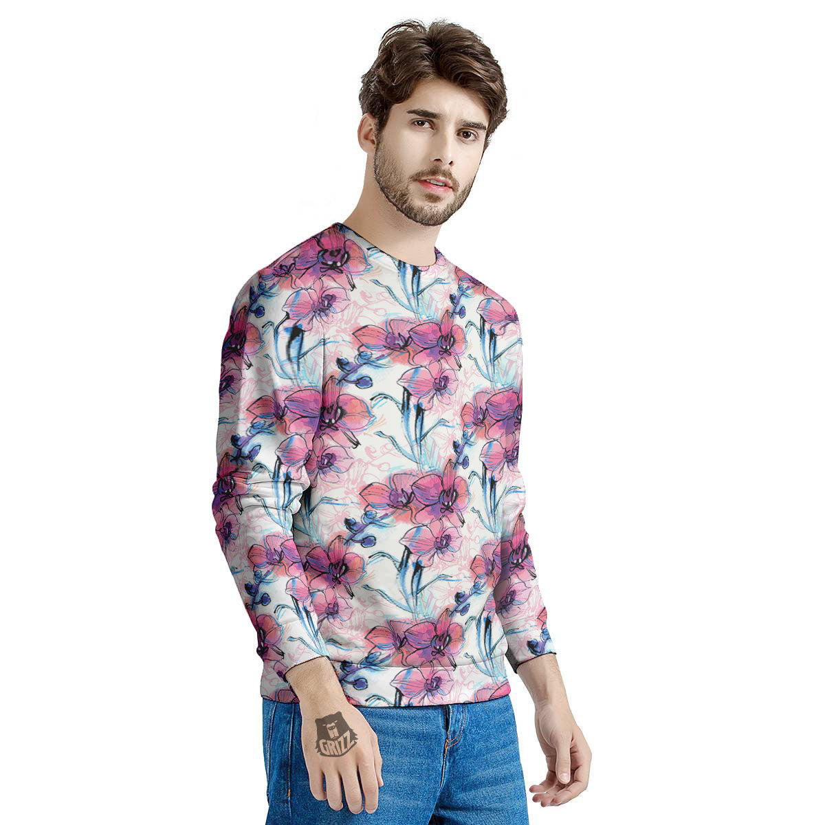 Orchid Drawing Print Pattern Men's Sweatshirt-grizzshop