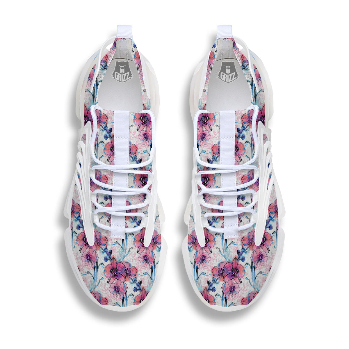 Orchid Drawing Print Pattern White Gym Shoes-grizzshop