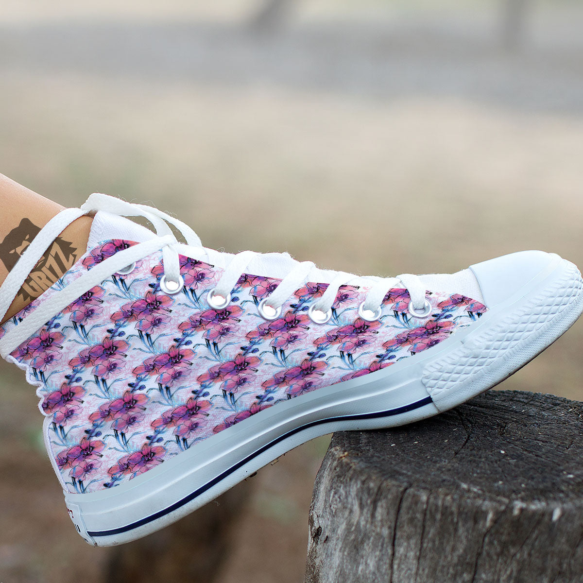 Orchid Drawing Print Pattern White High Top Shoes-grizzshop