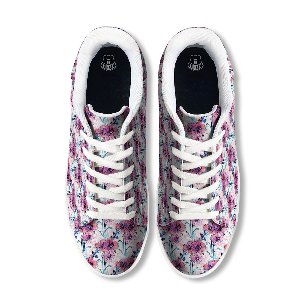 Orchid Drawing Print Pattern White Low Top Sneakers-grizzshop