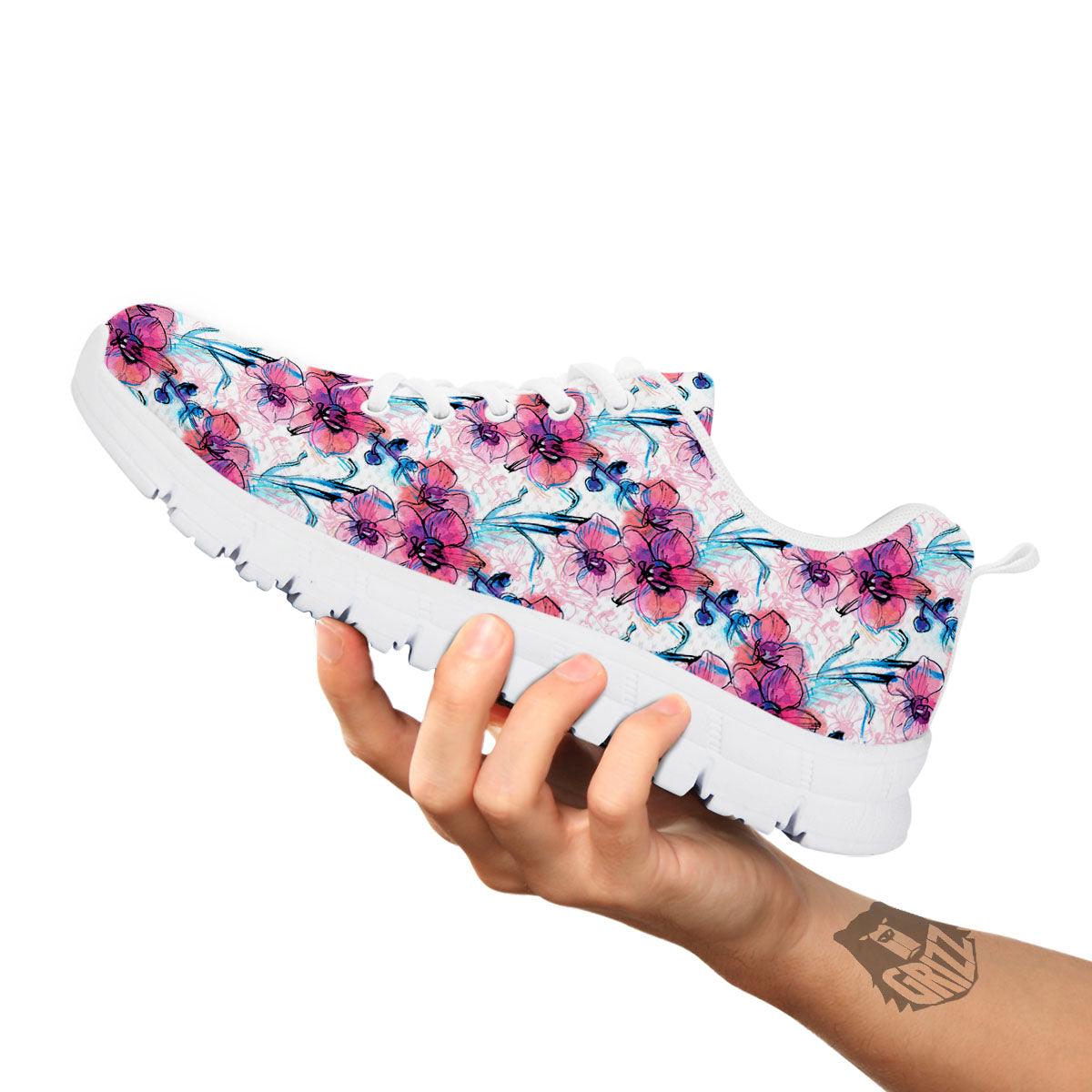Orchid Drawing Print Pattern White Sneaker-grizzshop