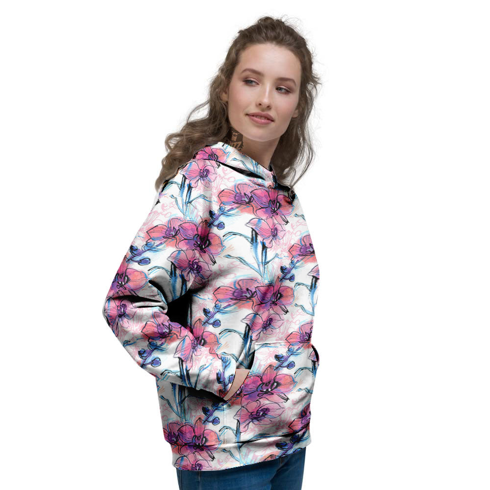 Orchid Drawing Print Pattern Women's Hoodie-grizzshop