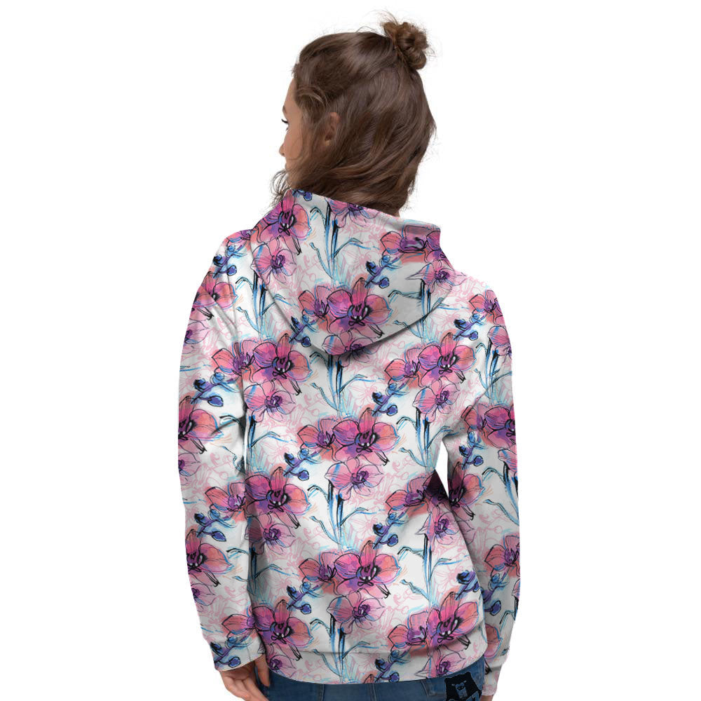 Orchid Drawing Print Pattern Women's Hoodie-grizzshop