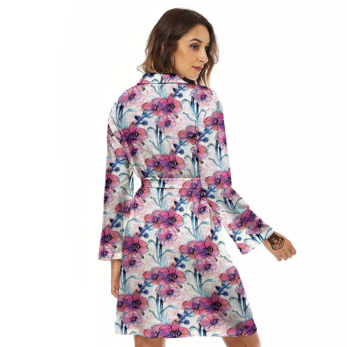 Orchid Drawing Print Pattern Women's Robe-grizzshop