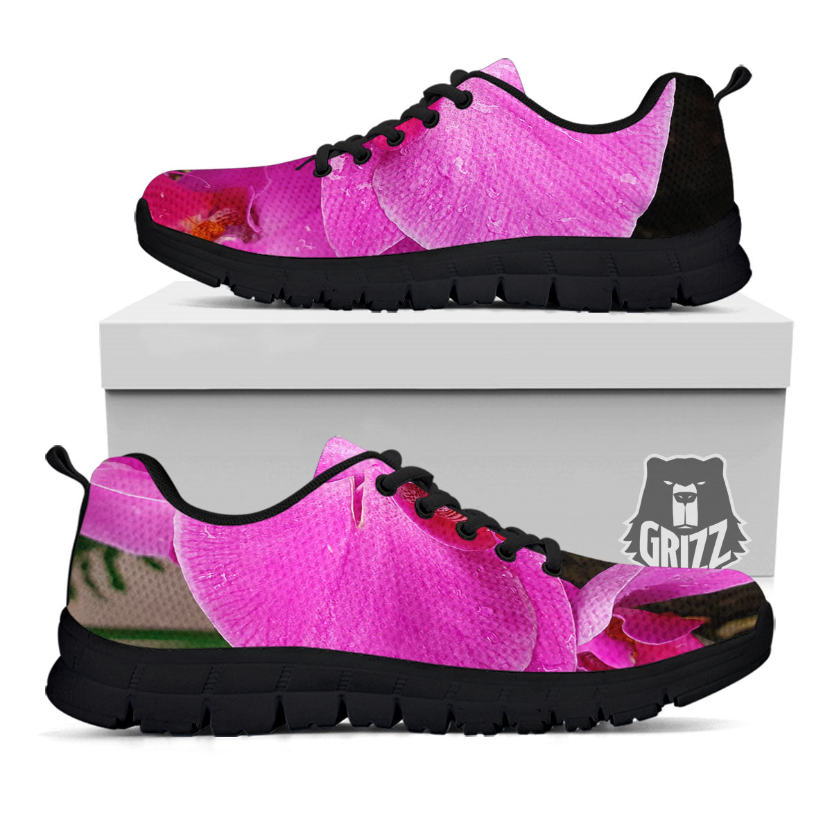 Orchid Flower Magenta Print Black Sneaker-grizzshop