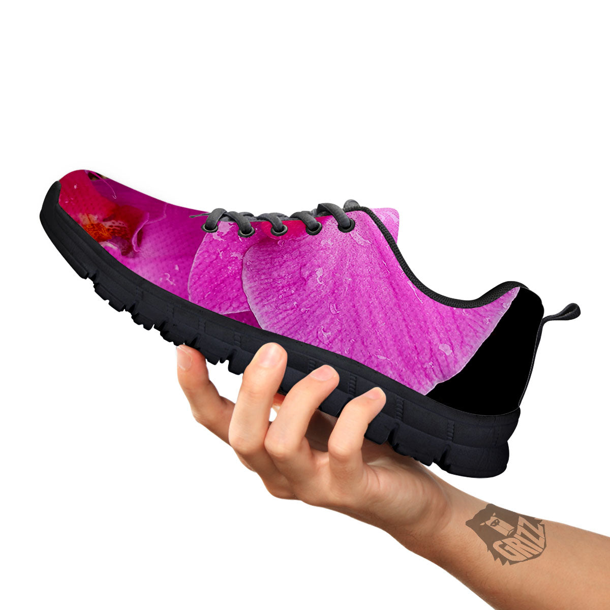 Orchid Flower Magenta Print Black Sneaker-grizzshop
