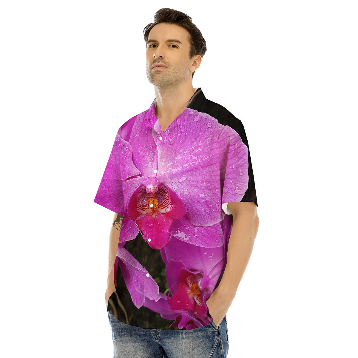 Orchid Flower Magenta Print Men's Hawaiian Shirt-grizzshop