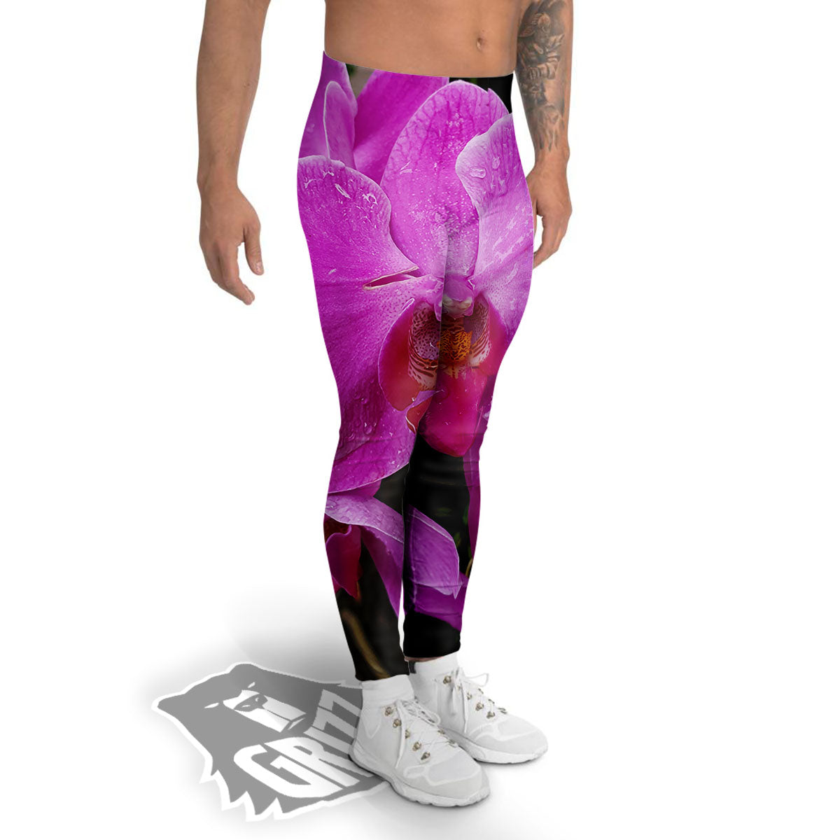 Orchid Flower Magenta Print Men's Leggings-grizzshop