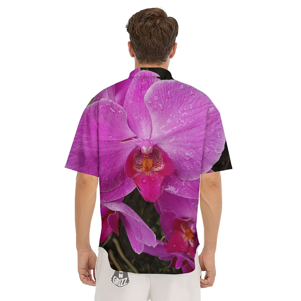 Orchid Flower Magenta Print Men's Short Sleeve Shirts-grizzshop