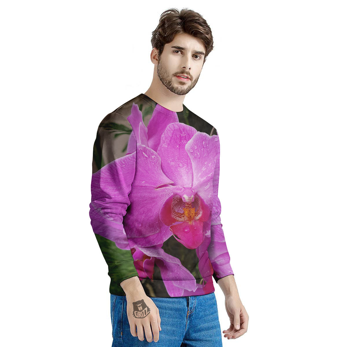 Orchid Flower Magenta Print Men's Sweatshirt-grizzshop