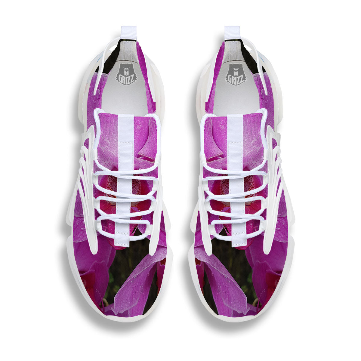 Orchid Flower Magenta Print White Gym Shoes-grizzshop