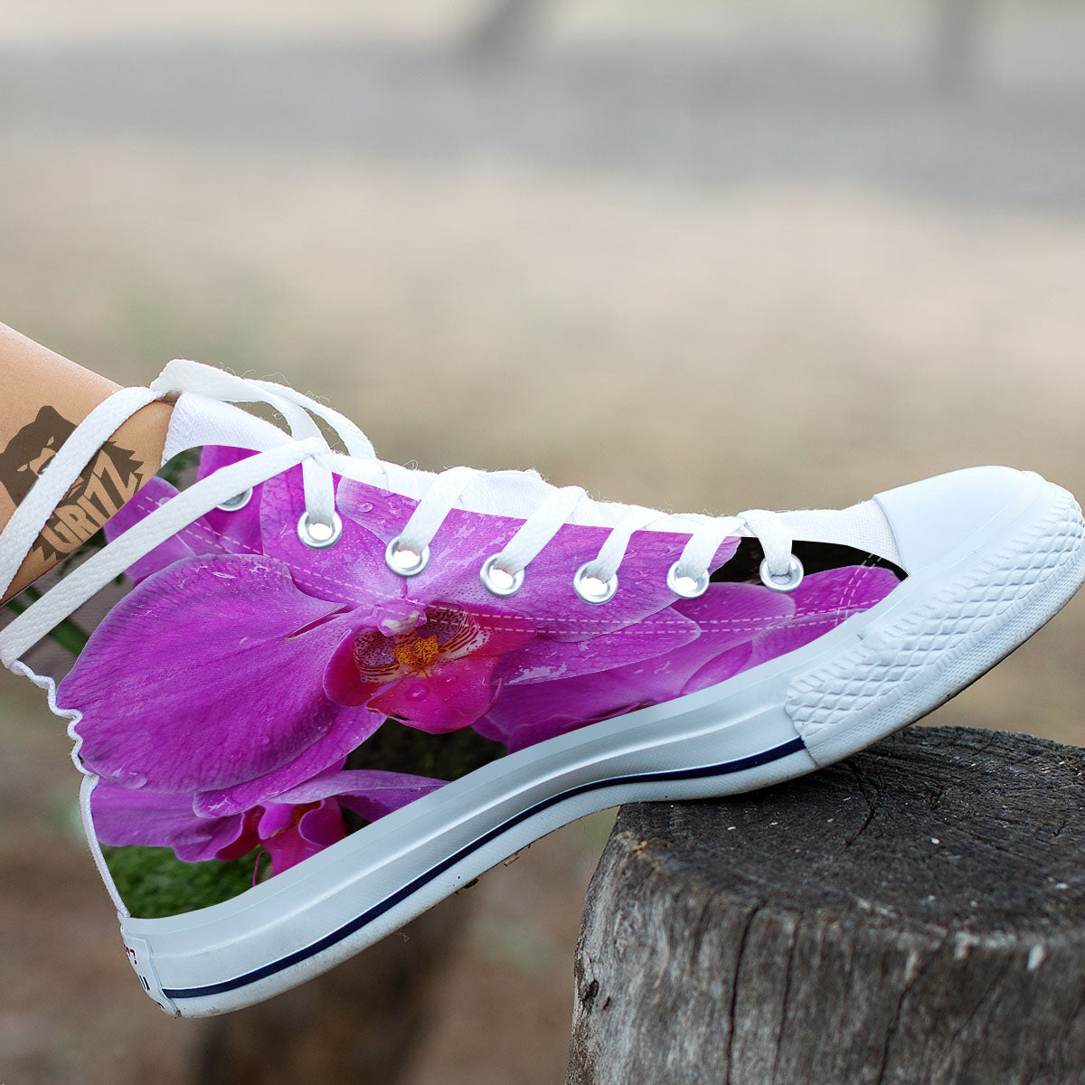 Orchid Flower Magenta Print White High Top Shoes-grizzshop