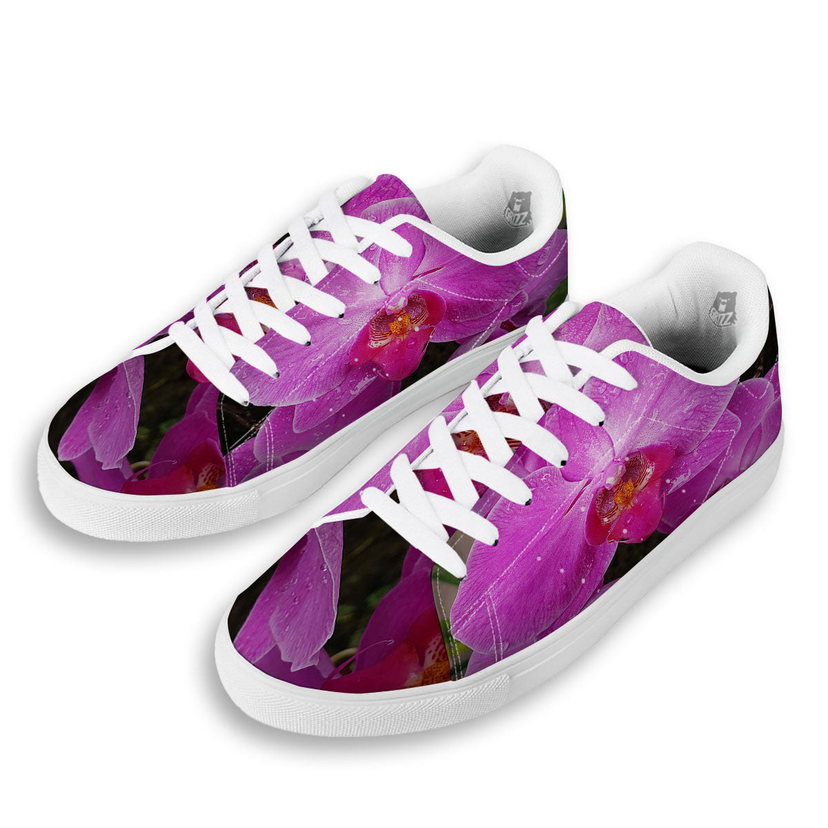Orchid Flower Magenta Print White Low Top Sneakers-grizzshop