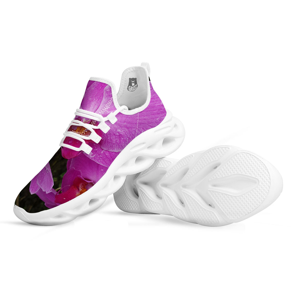 Orchid Flower Magenta Print White Running Shoes-grizzshop