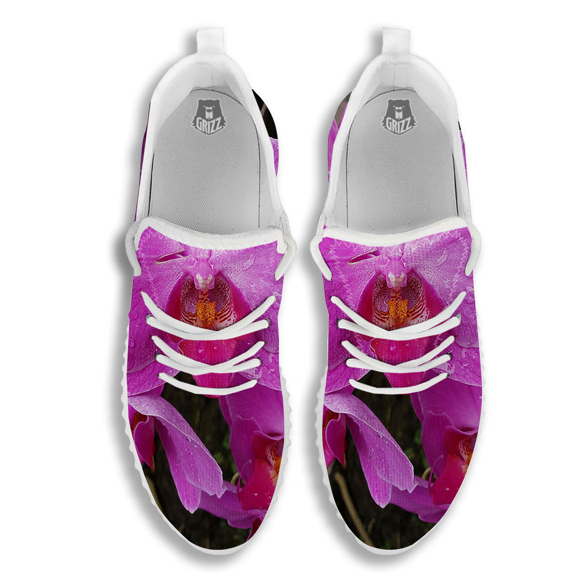 Orchid Flower Magenta Print White Walking Shoes-grizzshop