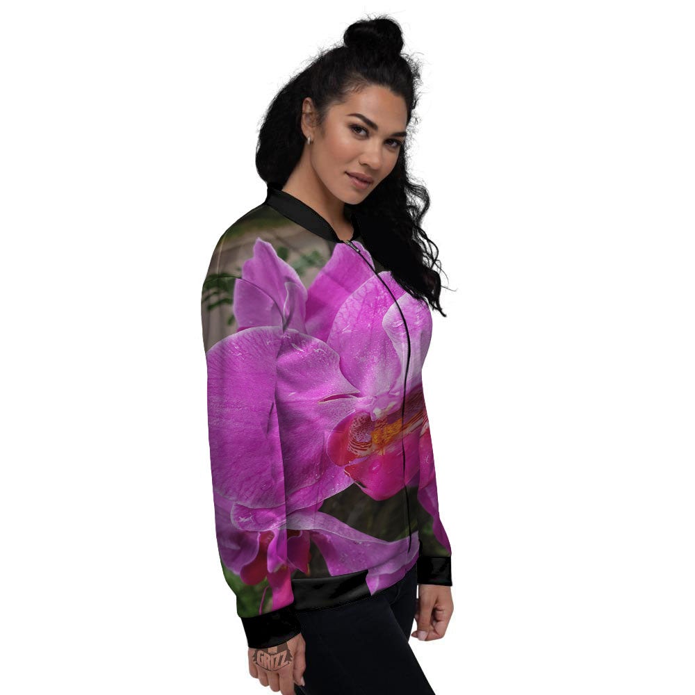 Orchid Flower Magenta Print Women's Bomber Jacket-grizzshop