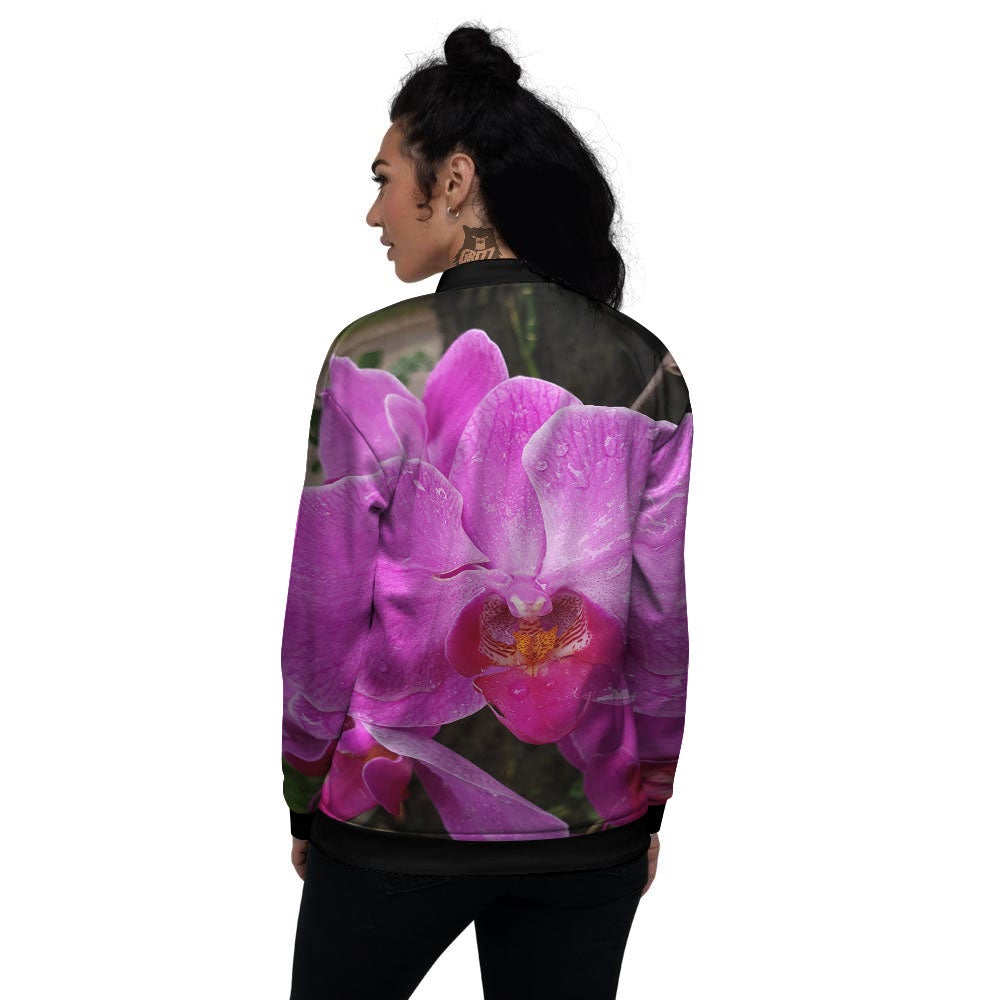 Orchid Flower Magenta Print Women's Bomber Jacket-grizzshop