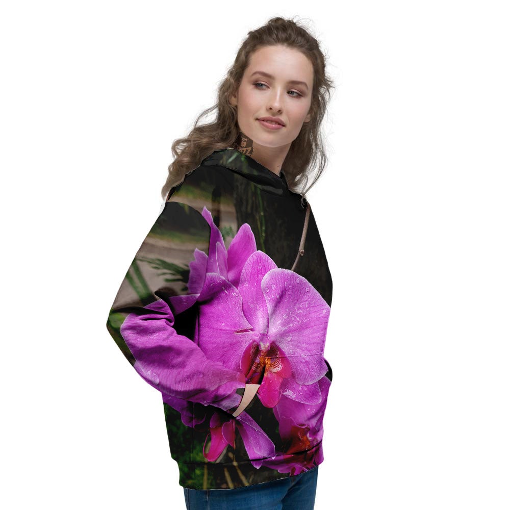 Orchid Flower Magenta Print Women's Hoodie-grizzshop