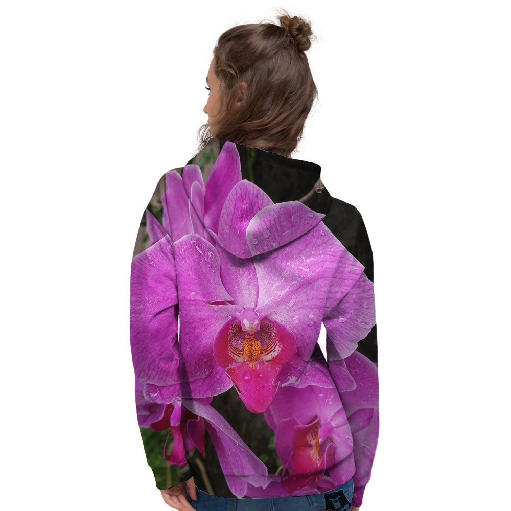 Orchid Flower Magenta Print Women's Hoodie-grizzshop