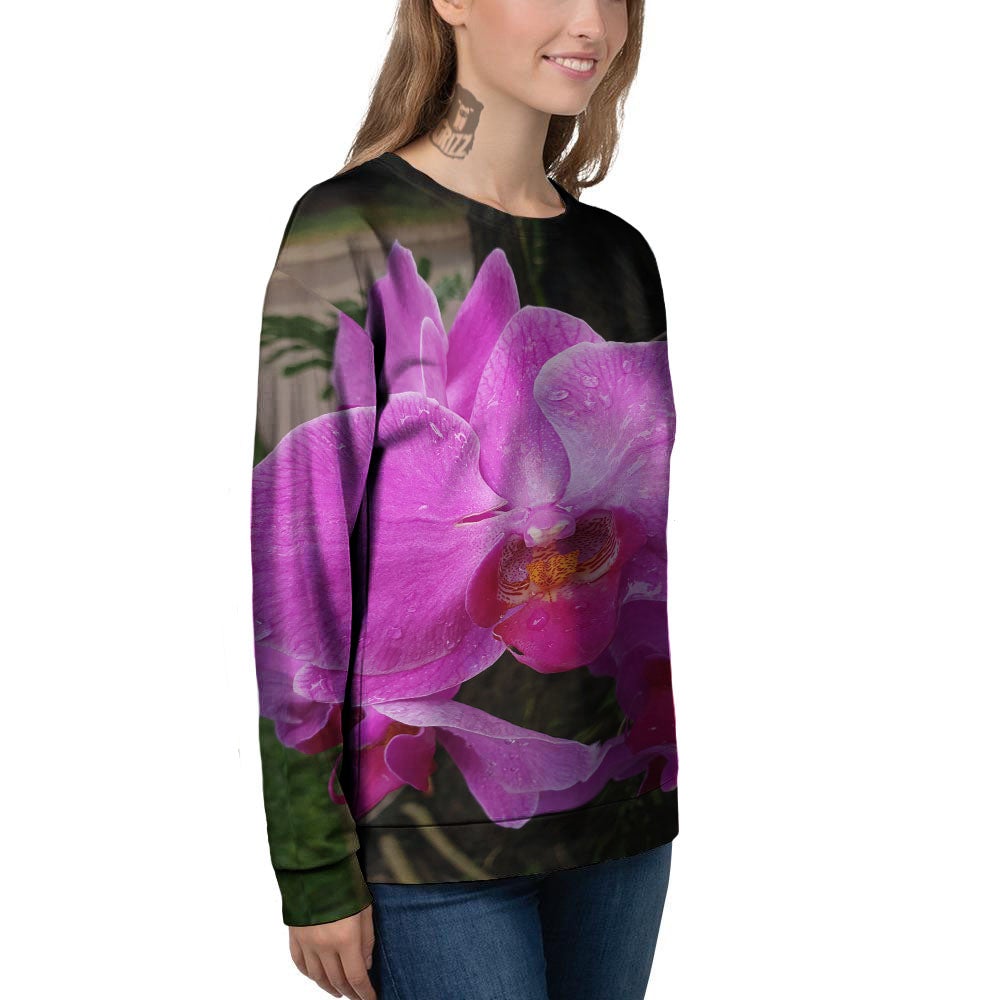 Orchid Flower Magenta Print Women's Sweatshirt-grizzshop